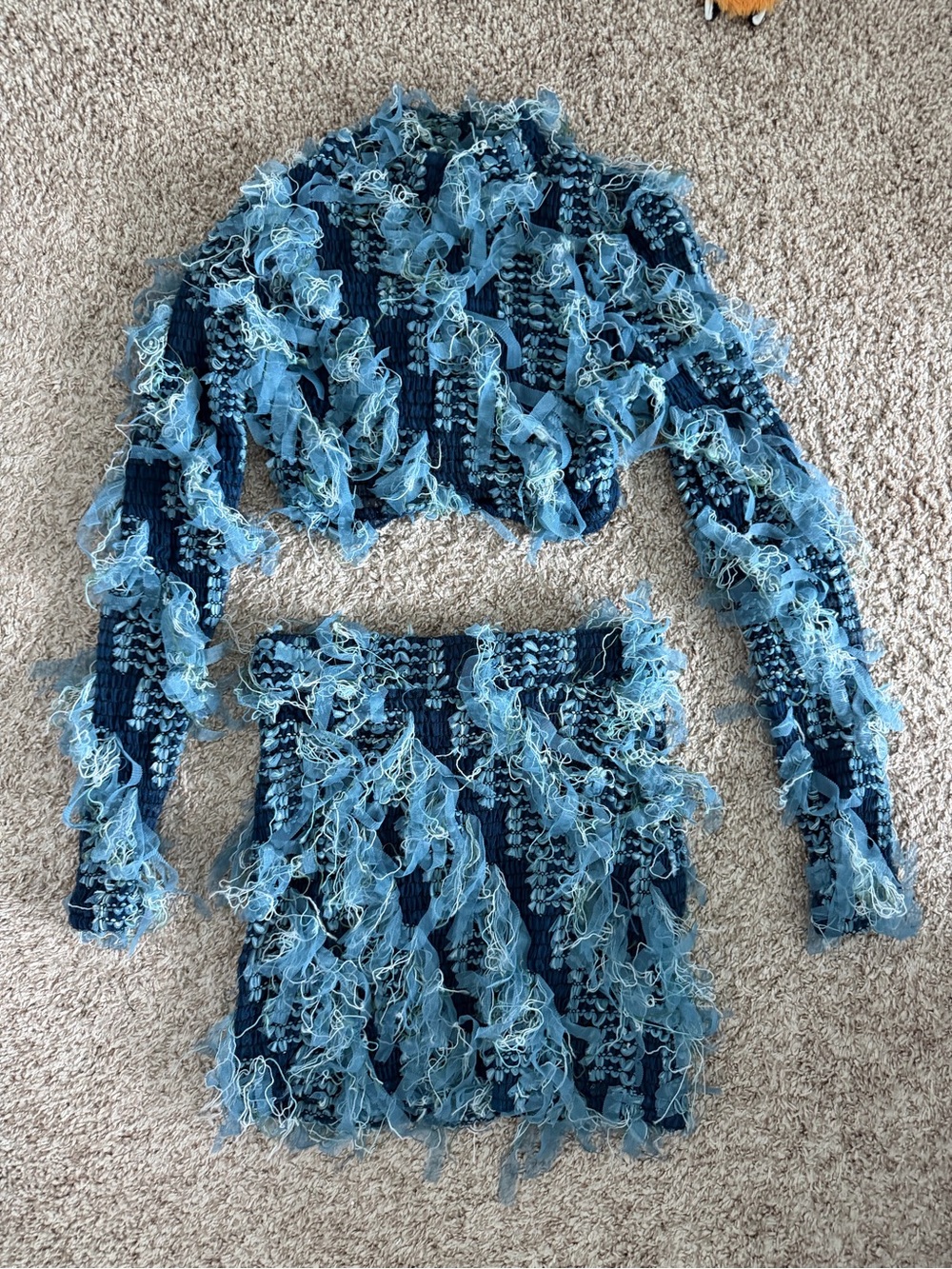 Blue Textured Fringe Two-Piece Set